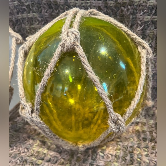 Glass Fishing Float/Buoy Ball, Vintage, hand blown, medium, yellow 8” buoy - Picture 3 of 5